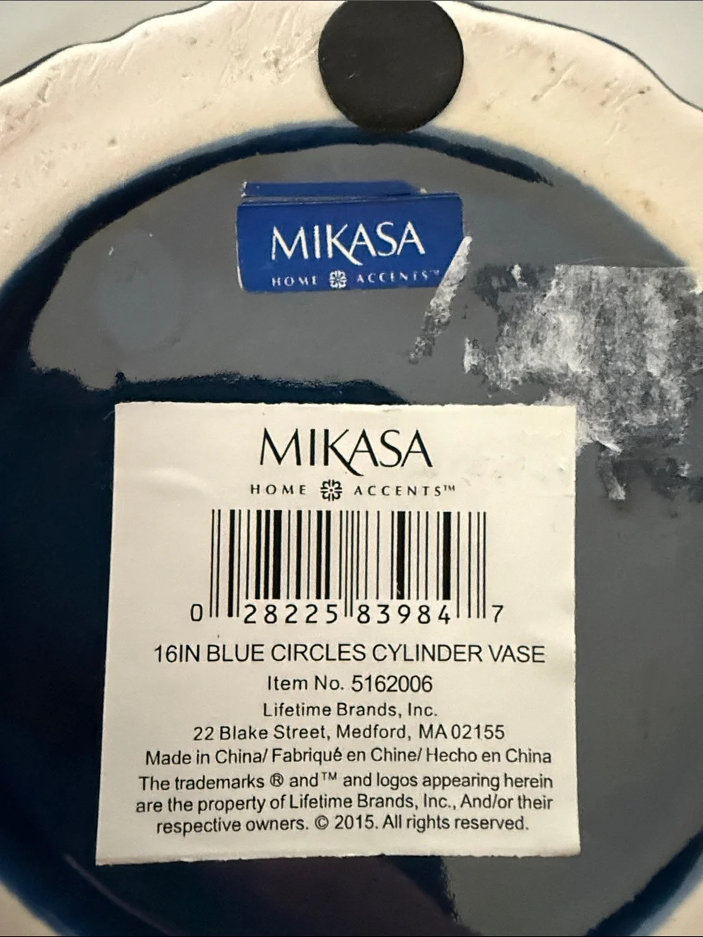 Mikasa Home Accents 16 inch Blue Circles Cylinder Vase deep sea blue